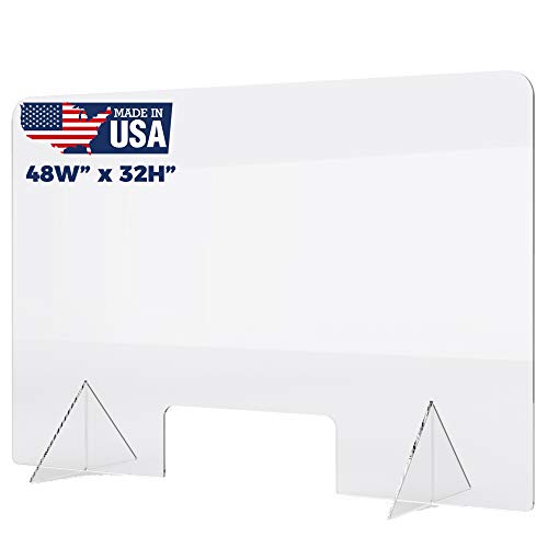 Plexiglass Sneeze Guard - Protective Freestanding Shield Guards Against Sneezing and Coughing/Transaction Window for Offices and Stores (48"W x 32"H)