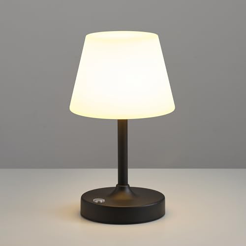 VISDANFO Lámpara de mesa LED inalámbrica, lámpara de ducha impermeable con batería de 4000 mAh, portátil, recargable, luz nocturna con regulador táctil para terraza, restaurante y baño (negro)