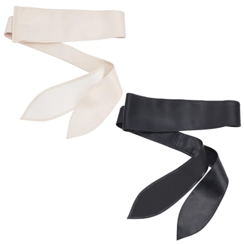 FREEBLOSS 2 Pcs Obi Belt Wrap Wide Cinch Fashion Womens Waist Belt Black&Beige Bow Belt Wrap Around Wide Waistband Wide Belts for Women Dresses Corset Belt for Women