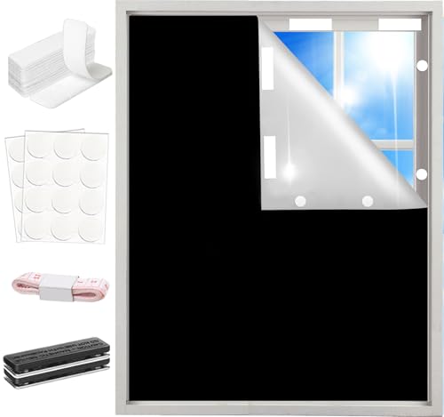 100% Blackout Window Cover Curtains for Bedroom 57x40Inch,No Drill,DIY Cut Portable Removable Black...