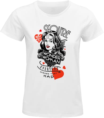 DC Comics « Wonder Woman - Happy Mother's Day » WOWOWOOTS124 T-Shirt Femme, Blanc, Taille S