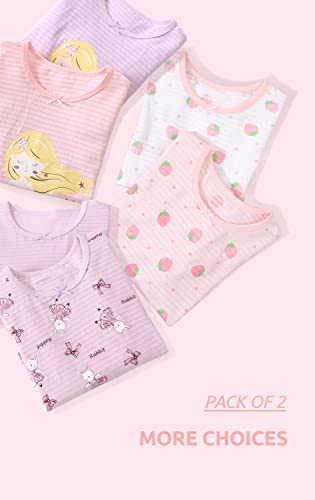 Bangsaur Girls' Summer Dress Cotton Flutter Sleeve Homewear,Pack Of 2 Dresses Girls 3-12 Years(Purple Rabbit,3-4T) #TOP5