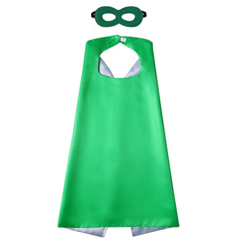 Evlatte Kids Superhero Cape and Mask, Festival Fancy Dress Superhero Costumes for Boys and Girls Dress up for Halloween Christmas Cosplay Birthday Party (Green-Gray)