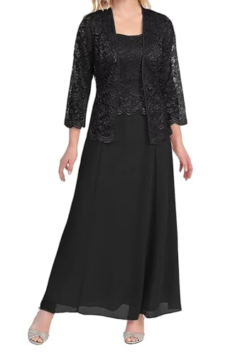 2 Pieces Lace Mother of The Bride Dresses with Jacket for Wedding Chiffon Long Formal Evening Gowns with 3/4 Sleeve FT0052