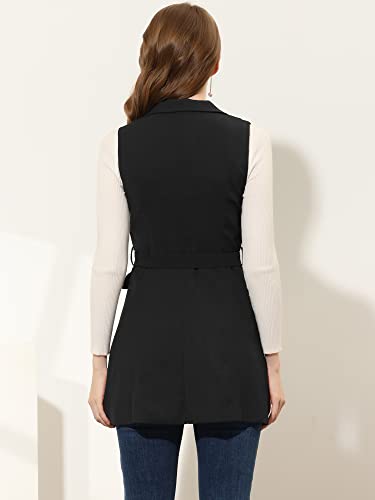 Allegra K Women's Sleeveless Blazer Work Double Breasted Lightweight Belted Long Trench Vest4