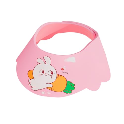 Image of Baby Shower Cap Shield, Soft Adjustable Kids Bath Visor Hat Shampoo Washing Hair Protection Cartoon for Toddler children (Pink Rabbit)