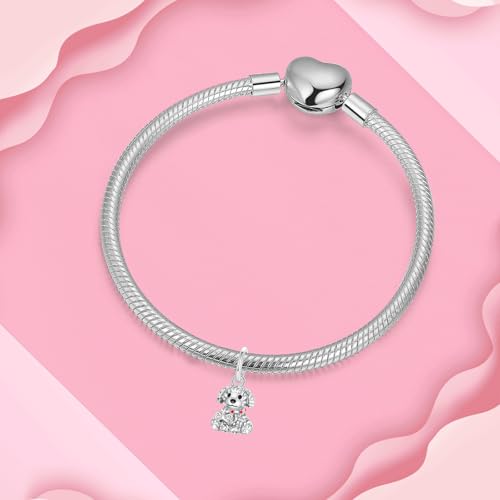 BIZK Hund Charms Anhänger Silber 925 für Armbänder, Kompatibel mit Europäischen Armbändern und Halskette für Frauen