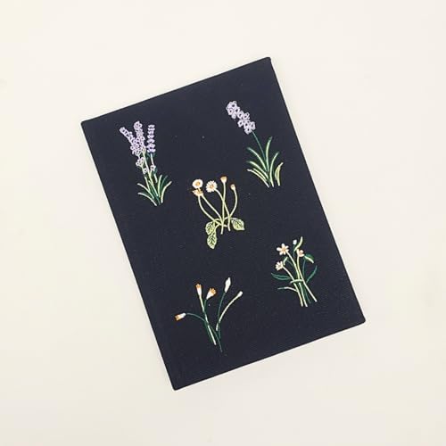 Image of Punch Studio Kelly Green Delicate Floral Black Embroidered Hardcover Fabric Journal with 192 Pages, 6 inch x 8.5 inch (43975)