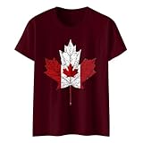 t-shirt da donna per il tempo libero canadese stampato canadese t shirt estate stampa foglia d'acero manica corta top girocollo canadese top alla moda canada summer tops, vino, m