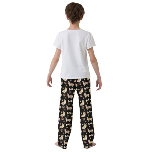 Corgi Dog Footprint Boys Long Pants Soft Trousers Elastic Waist Kids Lounge Bottoms with Pockets S-XL3
