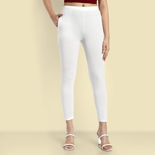 Image of ONE SKY Women Ankle Length Leggings | Premium Cotton Modal Spandex Blend | High Waist Stretchable & Bio-Washed Fabric | Colour-Lock | Ethnic Leggings for Women