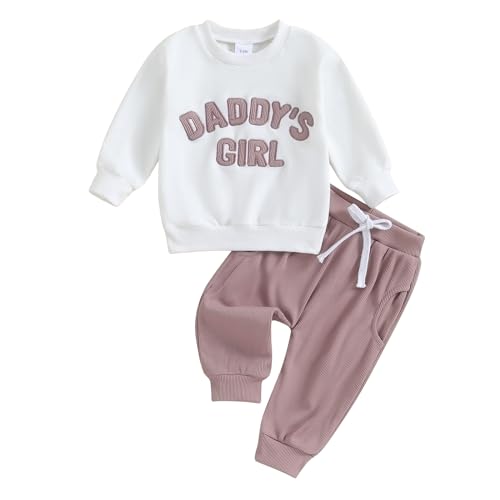Image of Toddler Baby Girl Clothes Daddys Girl Long Sleeve Pullover Sweatshirt Stretch Jogger Pants Infant Fall Winter Outfit