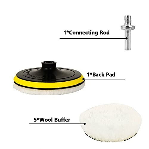 7 Pcs Wool Polishing Buffing Pads Kit 3 inch Polishing Wheel Discs with Hook & Loop Back Pad and M10 Drill Adapter - Image 2
