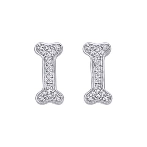 Samaira Jewelry Natural Diamond Bone Stud Earrings in 14k White Gold Plated 925 Sterling Silver (1/20 Cttw, I2-I3 Clarity, I-J Color) Cover