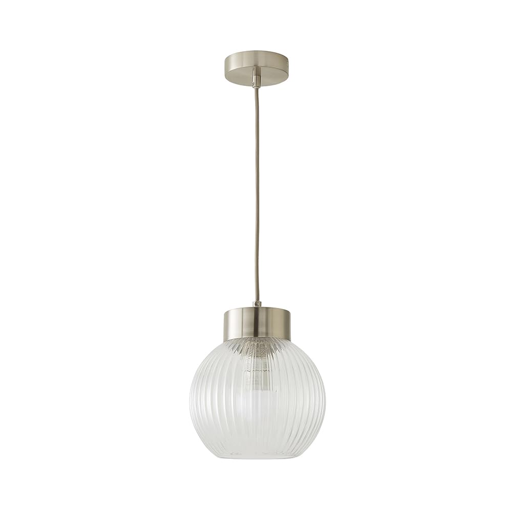 Valuelights Maddison Ribbed Glass Shade Brushed Chrome Capped Ceiling Pendant Light And Bulb from B&Q