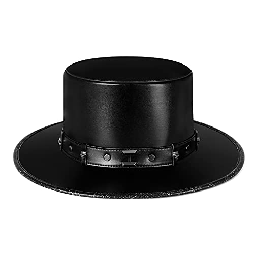 Yuly Steampunk Plague Doctor Hat PU Leather Black Flat Top Hat For Halloween Cosplay Costume Props Dress Up Party Supplies Masquerade Hats For Women