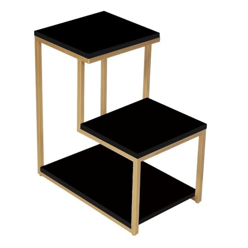 Image of 3 Tier Sofa Side Table, Modern Coffee Table Nightstands with Metal Frame and White MDF Desktop for Living Room Bed Room Decor (Golden Black)