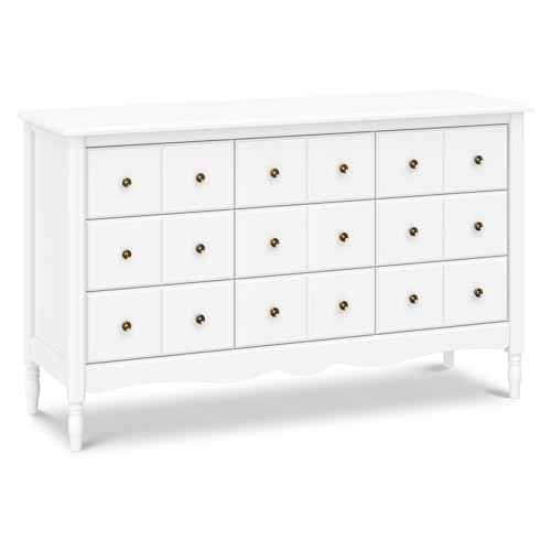 Image of Namesake Liberty 9-Drawer Wide Assembled Dresser (56 inch) with 9+ inch Drawer Extension in Warm White, Greenguard Gold Certified, Smooth Glide, Adult and Child Nursery Dresser, Vintage /Apothecary Design