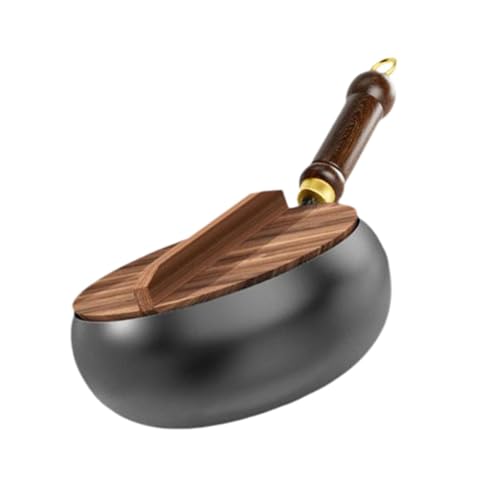 F Fityle 9.45 '' Ferro Wok a Fondo Piatto Pentole a Gas Fornello a Induzione Padella Wok Stir Fry Pan per la Cucina del Ristorante di Casa da Campeggio, Coperchio di Legno