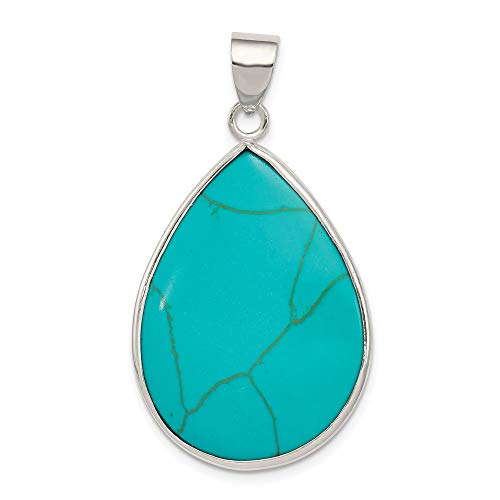 925 Sterling Silver Teardrop Blue Turquoise Pendant Charm Necklace Natural Stone Fine Jewelry For Women Gifts For Her