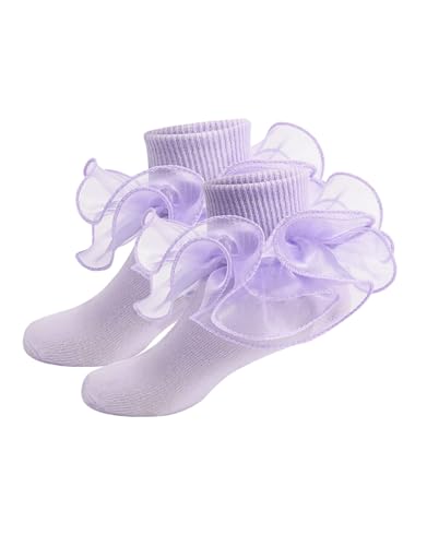 Girls Ruffle Socks Lace Frilly Cotton Turn Cuff Dress Socks