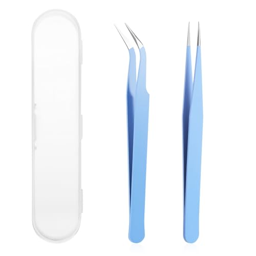 2 Pcs Sticker Tweezers Craft Tweezers Scrapbooking Tools Precision Tweezer Blue Cute Crafting Tweezer for Stickers Lashes Electronics Scrapbooking (Blue)