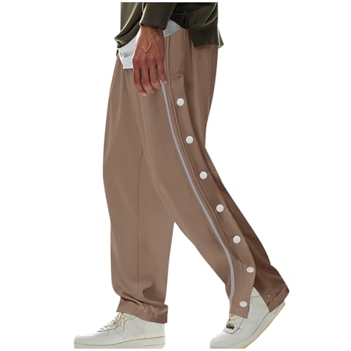 Tear Away Basketball Sweatpants for Men High Split Snap Button Pants Casual Loose Post-Surgery Pants with Pockets
