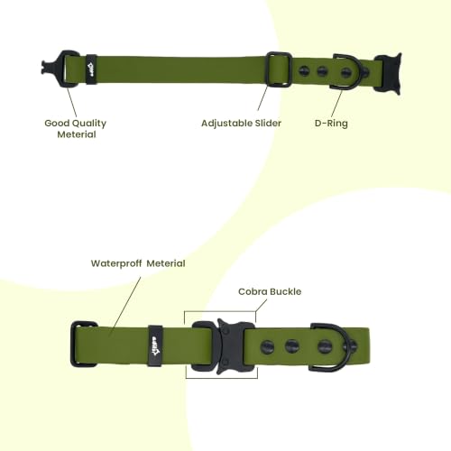 Image of Adil's Biothane Waterproof Dog Collar, Dog Leash & Collar Leash Combo | Heavy Duty TPU Coated Webbing | Adjustable Quick Release Buckle | Odour Resistant (Army Green, M-18, Collar Only)