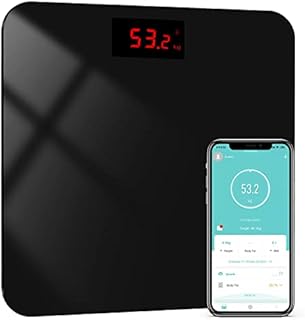 Personenwaage, Körperwaage mit Bluetooth Hochpräzisions-Sensoren, Digitale Personenwaagen mit App Smart Waage, Personenwaage Digital Testsieger, Gewichtswaage aus Sicherheitsglas, Schwarz