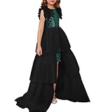 GRACE KARIN Junior Girls Dress for Girls Sequin Formal Pageant Special Occasion Prom Party Fancy Dresses Size 10 Black Green
