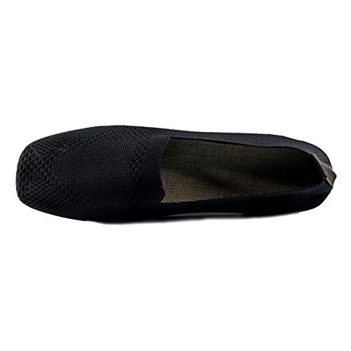 Image of RVROVIC Women Flat Shoes Knitted Lightweight Slip-on Loafers Breathable Soft Comfortable Ballet Flats(7,Pure-Black)