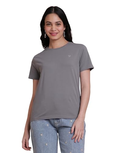 Image of TWIN BIRDS Women's Cotton Elastane T-Shirt | Stretchable Lightweight Casual Round Neck Solid Plain Tee | Soft Breathable Fabric Top | Short Sleeve Everyday Wear