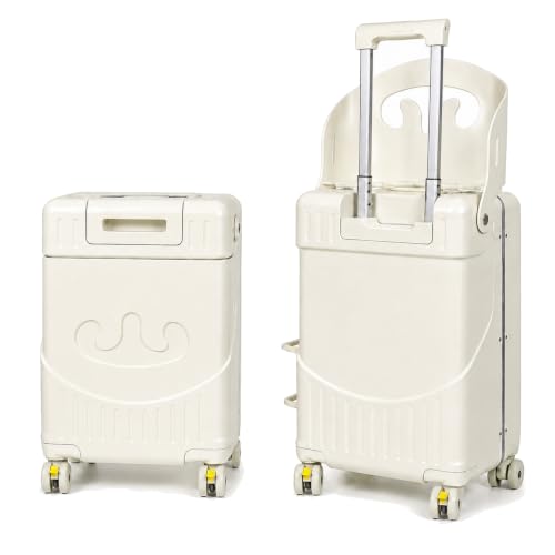 [Hopeholic] 子供が乗れるスーツケース 機内持ち込み 子供が乗れるキャリーケース アルミフレーム 片開き 子供 キャリーバッグ 耐衝撃 静音 ダブルキャスター 360度回転 TSAロック搭載 旅行 帰省 キッズ 座れるスーツケース 45L 48*32*35CM 機内持込（1-3泊） ホワイト