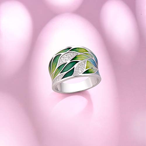 Santuzza 925 Sterling Silver Bamboo Leaves Ring Handmade Enamel Leaf Pattern Ring for Women3