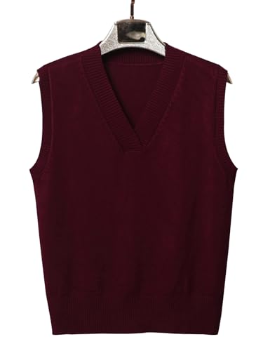 Image of Wowcarbazole Women's V Neck Sweater Vest Sleeveless Ribbed Knit Pullover JK Uniform Classic Basic Tank Tops