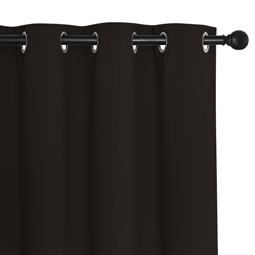NICETOWN Blackout Curtain Drape for Bedroom - Light Reducing Thermal Insulated Solid Grommet Room Darkening Window Curtain 90 inches Long for Living Room (Toffee Brown, 1 Piece, W66 x L90)