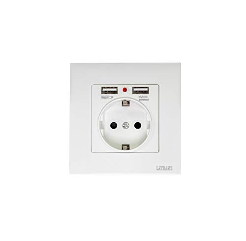 Unterputz Schuko Steckdose mit 2 x USB 2100mA Perfekt zum Aufladen alle Smartphone Tablet Digitalkamera MP3 usw. (Steckdose mit 2x USB)