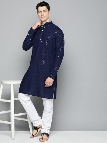 Image of Lucknow Chikan Men's White Pure Cotton Kurta Pajama Set, Full Booty