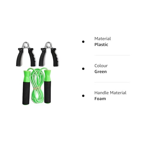 Image of VICTORY Combo of Skipping Rope and 2 Hand Grip for Men and Women and Jumping Rope for Exercise Workout & Gym Training Sports Fitness Adjustable Height with Hand Plastic Grip-Green