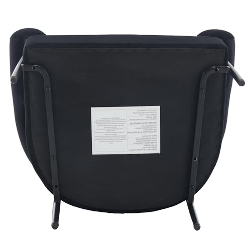 BESTANO Set of 2 Modern Accent Chair with Black Metal Legs, Velvet Upholstered Barrel Armchair with Curved Backrest for Living Room Small Space, Black