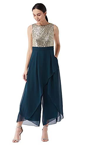 Image of Miss Chase Women's Off-White Solid Relaxed Fit Round Neck Sleeveless Regular Length Jumpsuit