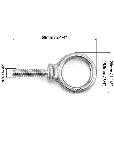Qwork Eye Bolt, 5 Pack 1/4" - 20 X 1" Marine Grade Stainless Steel Lifting Ring Threaded Eyebolts #TOP5