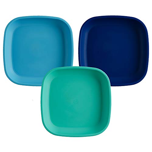 Re-Play Toddler Plates - 22 Oz. Deep-Walled Flat Kids Plates - Dishwasher & Microwave Safe - Made in USA - Set of 3-7.37" x 7.37" x 1.25" - True Blue by Re-Play - Used condition - US$12.02