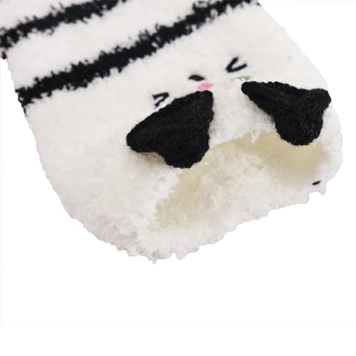 Image of Thigh High Fuzzy Socks Cute Animal Coral Fleece Over the Knee Thigh High Long Stockings Warm Stripe