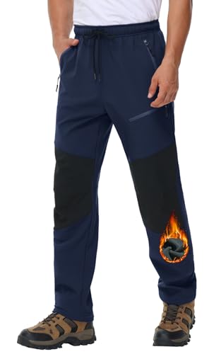 MOCOLY Pantalon Esqui Hombre Pantalones Nieve Pantalón Snowboard Ski Invierno Pantalones Trekking Softshell Térmicos Pantalon Montaña Caza Trabajo Cargo Invierno Termico Forro Polar Azul Marino M