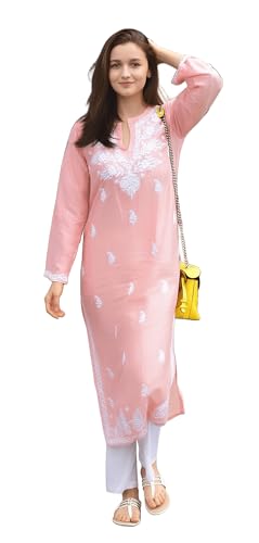 Image of Sidhidata Rayon Floral Embroidered Long Kurti | Long Chikankari Kurti for Girls | Women's Casual Kurat | Long Kurta for Women (Kurti Alia)