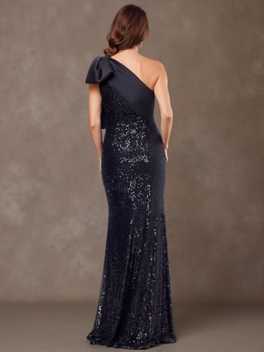 One Shoulder Sequin Mermaid Prom Dress with Bow 2025 Long Satin Bridesmaid Dresses Formal Evening Gowns2