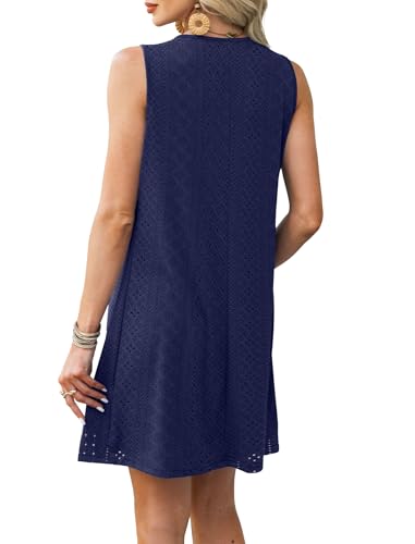 Image of RUMIA Swimsuit Coverup for Women Summer Sleeveless Beach Dress | Crew Neck, Pockets, Eyelet, Boho, Above knee Length, A-Line. Everyday wear, Sundresses, Cruise Wear, Vacation essential