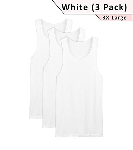 Men's 100% Cotton 3 Pack Classic Rib Tank Top A-Shirts (White, 3X Large)2