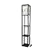 Simple Designs LF1015-BLK Three Shelf Etagere Organizer Storage and Wine Rack Floor Lamp with White Linen Shade, Black